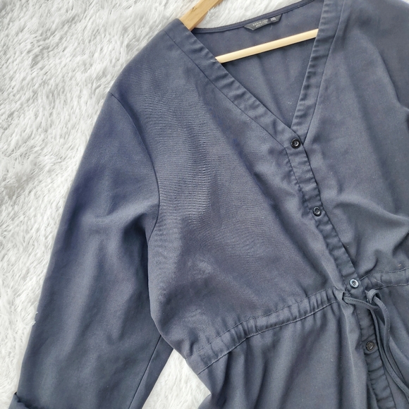 Black Button Front Drawstring Waist Shirt Dress‎ - Picture 4 of 6